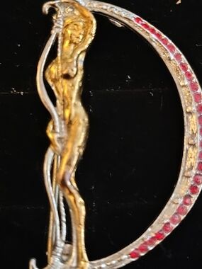 Erte Alphabet Series Letter D Gold Tone Broach With Red Swovarski Crystals
